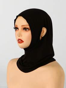 1pc Women's Solid Color Elastic Beanie Hat With Ear Holes, Convenient For Head Wrapping - Black - Ear Piercing - View 5