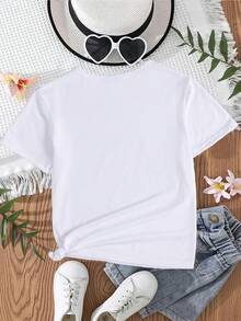 Girl's T-Shirt With Letter Print, Creative, Novel And Fashionable. - 白色 - 查看 3