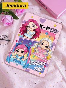 1pc Pink K-Pop Anime Girl Pattern Tablet Protective Case, Tri-Fold Stand Protective Shell, Compatible With IPad/Compatible With IPad 10.2 Inch Pro 2021/2020 / (A16) 11 Inch 11th Gen 2025/10th Gen, Galaxy Tab A8 10.5 Inch 2022, Matepad 10.4/ Tab Best Christmas Gift For Family And Friends, Gift For Kids / Gift For Family - Multicolor - View 3