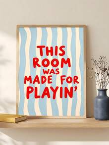 1 pieza Pintura decorativa con cita "Esta habitación es para jugar", rayas azules y rojas, pintura decorativa para sala de juegos, regalo ideal, adecuado para dormitorio, sala de estar, oficina, arte de pared, decoración de pared, decoración del hogar, decoración de habitación, arte de pared en lienzo, póster, arte de pared enmarcado, marco opcional - 1 unidad - Ver 1