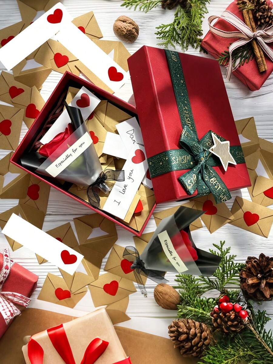 50 Blank Note Cards And Envelopes Mini Envelopes With Blank Cards Rectangular Gift Box And Artificial Flowers Write-On-It Message Paper Tiny Christmas Card Bulk Couple Gifts Little Love Notes For Him Her Christmas Gifts For Boyfriend Girlfriend Gift - Rectangular Style - View 1