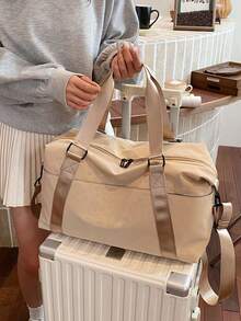 New Fashion Travel Bag, Single Color, Minimalist Niche Design With Sequins, Elegant, Popular And Cool, Suitable For Short Trips, Fitness, With Separate Shoe Compartment. - 卡其色 - 查看 1