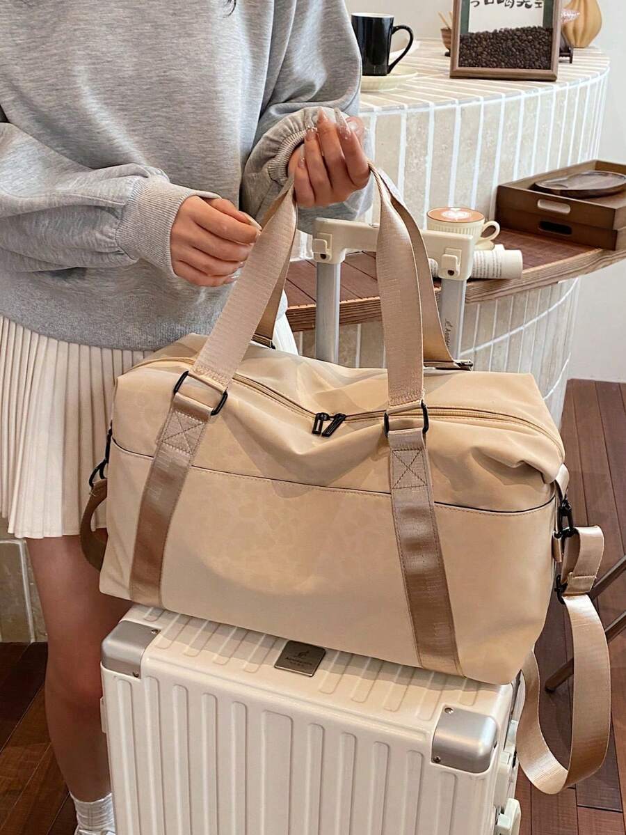 New Fashion Travel Bag, Single Color, Minimalist Niche Design With Sequins, Elegant, Popular And Cool, Suitable For Short Trips, Fitness, With Separate Shoe Compartment. - 卡其色 - 查看 1