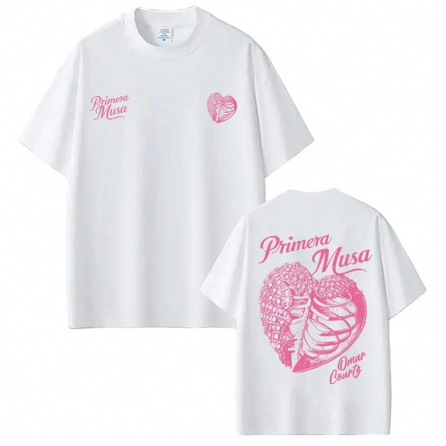 Camiseta de Merch de la Gira del Álbum Primera Musa de Omar Courtz, Camiseta de Moda Hip Hop para Hombres y Mujeres, Camisetas de Algodón Casuales Holgadas con Manga Corta. - Blanco - Ver 1
