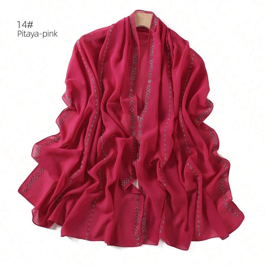 1 Piece Solid Color Rhinestone Chiffon Hijab, Elegant Faux Rhinestone Scarf, Sunscreen Shawl For Women, Ideal For Dresses. - Burnt Orange - View 1