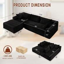 Korser - Camillas seccionales de 108 pulgadas para sala de estar, sofá seccional modular con sillón en forma de L, sofá de nube, cómodo sofá esponjoso de pana con asiento profundo y bolsillos - Gris Carbón - Ver 12