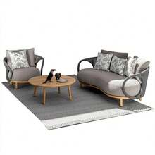 Sofá de ratán para exteriores, mesa de centro de teca, muebles combinados de diseño para balcón, jardín, hotel, para descanso y ocio. - Mesa individual + mesa doble + mesa de centro grande - Ver 7