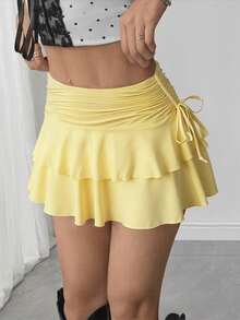 Falda de Pastel Elegante para Mujer, Estilo Europeo y Americano, Versátil, con Diseño de Cordón Ajustable, Sensación de Alta Gama - Blanco - Ver 9