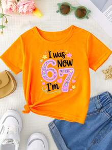Creative And Sweet T-Shirt For Girls WML With Cartoon Print Of The Number 67 - Black - View 2