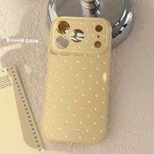 Kavenfort Lemon Yellow And White Polka Dot Phone Case, Compatible With Apple 17, 16 Pro Max And 15, Sweet, Girly, Geometric Pattern, Minimalist, Niche, Soft Girl Style, Style, Shockproof Soft Shell - Lemon Yellow - View 1