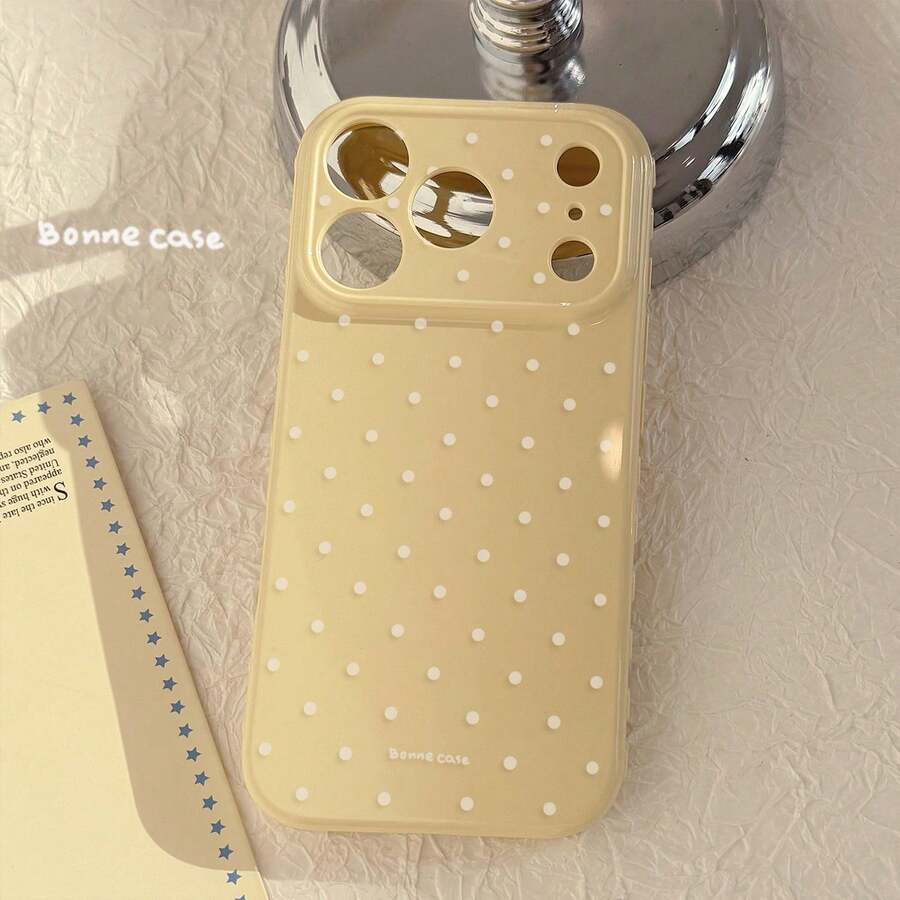 Kavenfort Lemon Yellow And White Polka Dot Phone Case, Compatible With Apple 17, 16 Pro Max And 15, Sweet, Girly, Geometric Pattern, Minimalist, Niche, Soft Girl Style, Style, Shockproof Soft Shell - Lemon Yellow - View 1