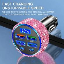 1pc Dual USB Car Charger, Handmade Sparkling Crystal Diamond Car Decor, 5V Fast Charging Adapter, Compatible With Android/Smartphones - Multicolor - View 5