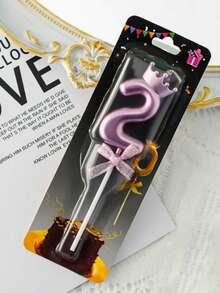 3D皇冠蝴蝶結0-9數字生日蛋糕蠟燭，生日派對裝飾插蠟燭 - 粉色 - 查看 8