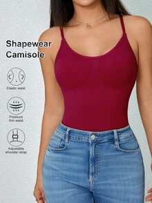 Women's Tummy Control Camisole Tank Top, Slimming Waist, Sleeveless Body Shaping Top - Burgundy - View 6
