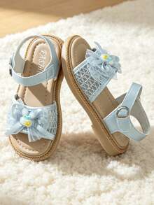 2026 Beige/Silver Sweet Princess Sandals - Mesh Bow Rabbit Decor Girls Sandals - Suitable For Daily Outings And Other Occasions! - Silver - View 6