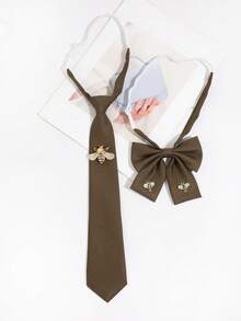 1 Set Women's Casual Solid Color Bee Adjustable Collar Bow Tie Set, Suitable For Campus, Shopping, Dating - Multicolor - View 9