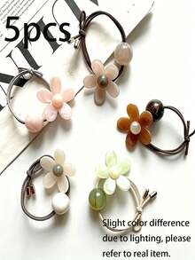 Cute & Stylish Minimalist Acrylic Flower Hair Tie, High Elasticity Thick Hair Band For Women, INS Style Jelly Color Floral Hair Scrunchie, Versatile Ponytail Hair Accessory For Girls - Multicolor - View 11