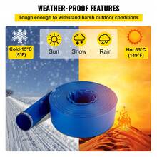 VEVOR Manguera de Descarga de 76 mm x 32 m Manguera Plana de Tela de PVC Manguera de Drenaje Resistente con Abrazaderas Resistente a la Intemperie para Piscina y Transferencia de Agua, Azul - 3"x100" - Ver 5