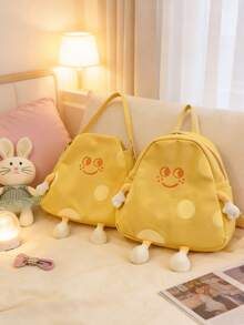 6pcs/1pc Cartoon Cheese Print Women's Canvas Backpack, Soft Thickened Canvas Material Large Capacity Casual Daily Use Bag, Adjustable Shoulder Strap Lightweight Student School Bag, Suitable For Teen Girls Junior High And High School Students Spring And Autumn Daily Outdoor Travel School - Multiple Styles - View 4