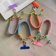 1 Peça Cordão de Pulso para Celular com Pingente de Contas Feito à Mão, Fecho Giratório de Metal de Alta Qualidade com Espaçador e Charm, Pingente para Bolsa, Chaveiro para Câmera, Corrente para Celular, Cordão Portátil para Uso Externo - Multicolorido - Visão 2