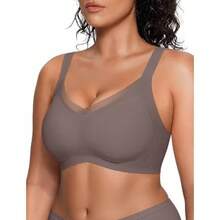 Sujetador talla grande sin aros malla tirantes cruzados push-up sin costuras mujer europeo-americano - Negro - Ver 9