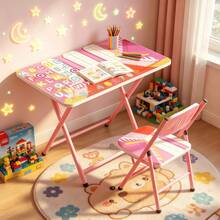 This Children's Study Desk And Chair Set Is Designed For Children Aged 3-8. It Features A Foldable Structure For Easy Storage And Relocation, Making It Suitable For Use At Home, In Kindergarten, Or Outdoors. - Pink Set 02 - View 5