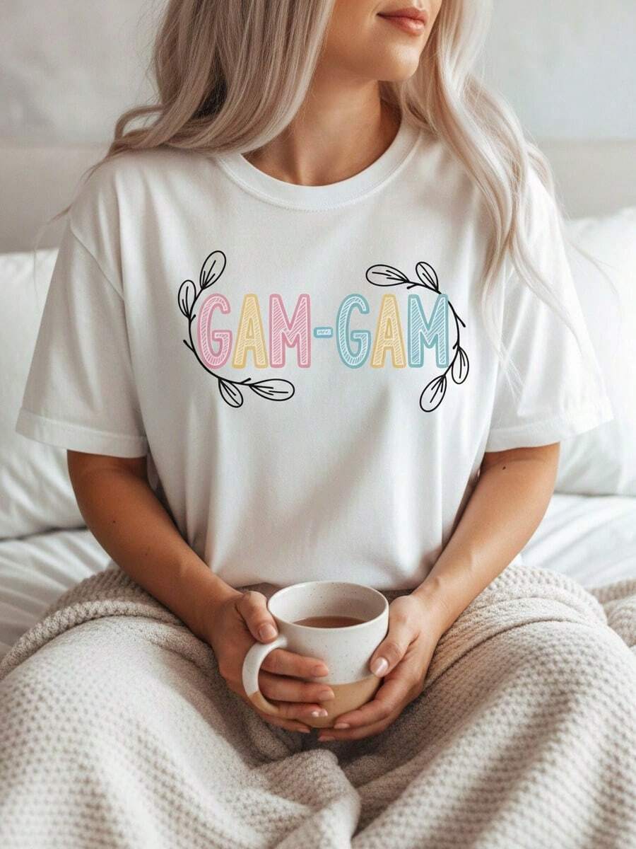 Soft Cotton Summer T-Shirt With Floral Print, 100% Cotton, Short Sleeve, Round Neck, Gift For Mother's Day, For Grandmother, Women, T-Shirt To Announce The New - 白色 5 - 查看 1
