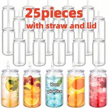 25/50pcs, 16oz Single-Layer Clear Plastic Cups With Straw And Lid. Portable, Durable, And Reusable Coffee Cups, Camping Mugs, Juice Bottles. Suitable For Weddings, Parties, Office, Everyday Use, Teacher's Day, Mother's Day, And Graduation Season. - 透明/25pcs - 查看 2