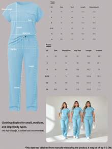 Women's New Solid Color Minimalist Round Neck Short Sleeve Top And High Waist Straight Leg Pants 2-Piece Set, Spring/Summer Elegant - Sky Blue 55 - View 6