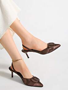 Women's Velvet-Effect Applique Pointed Toe High Heel Shoes - Brown - View 2