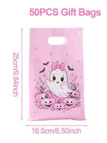 Halloween Pink Ghost Pumpkin Handheld Treat Bags, Cute Bow Goodie Gift Bags, Plastic Candy Sacks For Trick Or Treat Halloween Party Favor Supplies - Ghost Foundation - View 12