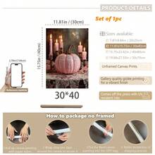 1pc Canvas Wall Art Print With Frame, Sweet & Cool Girl Style Pink Lace Pumpkin And Glowing Pink Candle Vintage Still Life Oil Painting, Soft Atmosphere Autumn Halloween Aesthetic Wall Poster For Modern Home Decor And Room Decoration - Pink Pumpkin - View 14
