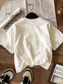 Graphic Print T-Shirt, Short Sleeves, Round Neck, Casual Top For Summer And Spring, Soft Women's Clothing. - Aprikot - View 2