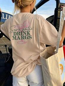 Camiseta de Algodón con Diseño Único para Mujer Verano 2026 Corte Holgado Mangas Cortas Cuello Redondo Casual Tops Diarios - Albaricoque - Ver 1