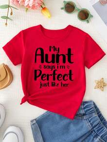 Girl's T-Shirt With Letter Print, Creative, Novel And Fashionable. - 紅色 - 查看 2