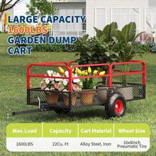 Outop 1600 Lbs ATV UTV Dump Trailer – 22 Cu.Ft Steel Yard Cart With Removable Sides & All Terrain Tires – Tow Behind For Garden & Lawn Mower - Red - View 4