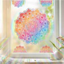 Pegatina de ventana de círculo mágico de prisma arcoíris, calcomanía reutilizable de adherencia estática captadora de luz solar, película de ventana de cristal de estrella colorida, pegatina de ventana refractora de luz sin adhesivo, decoración del hogar misteriosa y removible - Pegatina para ventana con diseño de círculo mágico y arcoíris - Ver 6