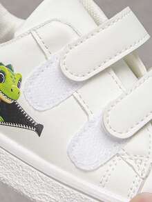 1 Pair Dinosaur Print Kids' Shoes, Suitable For All Seasons, Unisex, Student, Magic Tape, Comfortable, Casual, Non-Slip, Flat Bottom, Versatile, Fashionable, Sports Shoes - White - View 8