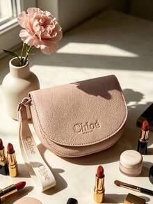 Chloé Minimalist Mini Handheld Cosmetic Bag Lightweight PU Leather Zipper Closure Simple Portable Storage Case Delicate Daily Small Gift For Women CHLOE-GIFT-11 - Baby Pink - View 6