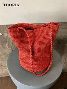 2026 New Blue Pure Handmade Woven Bag, Women's Shoulder Bag, Armpit Bag, Fashionable Commuting Bag, Daily Travel Charm, Versatile Leisure Bucket Bag - Red - View 2