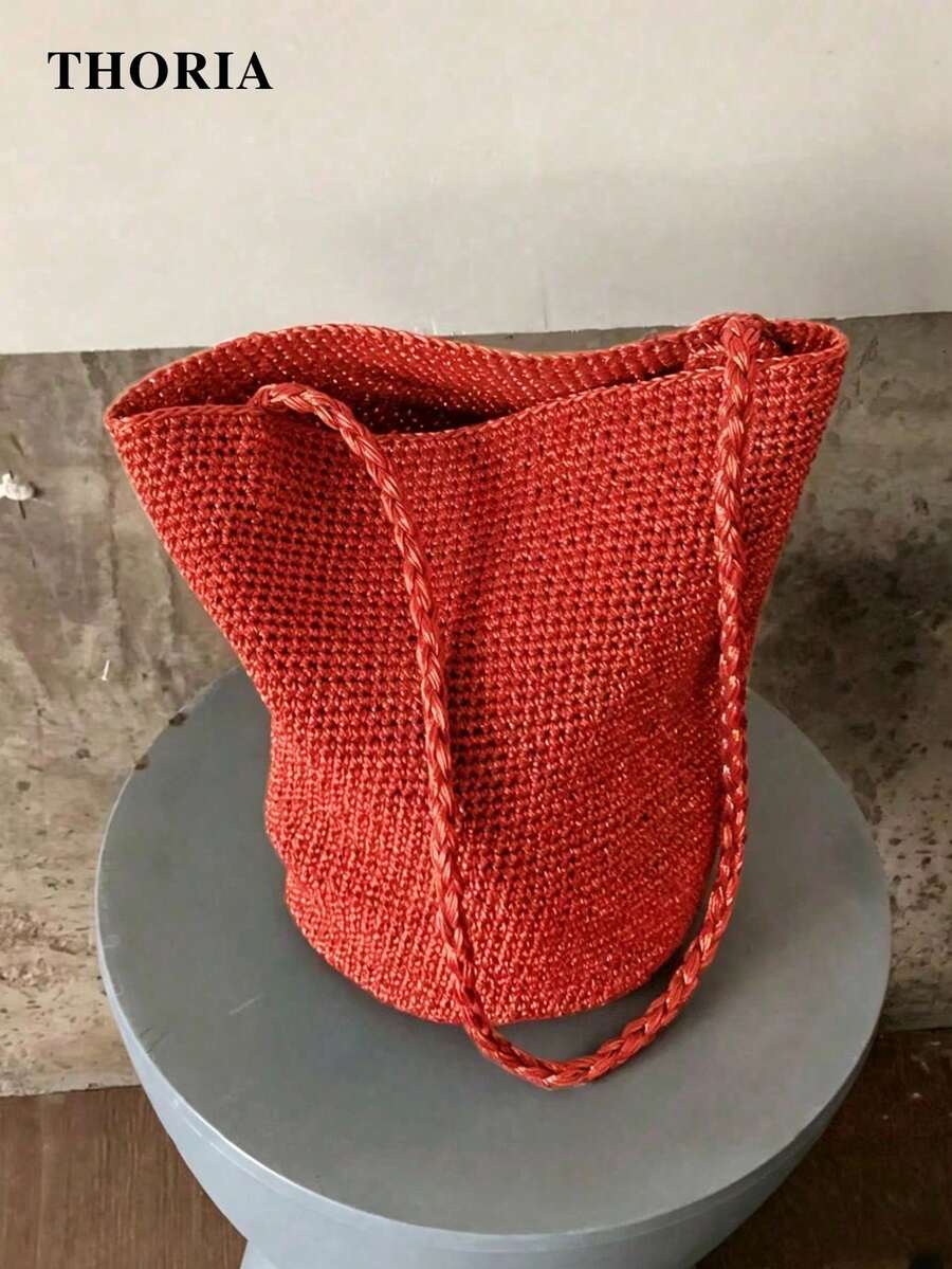 2026 New Blue Pure Handmade Woven Bag, Women's Shoulder Bag, Armpit Bag, Fashionable Commuting Bag, Daily Travel Charm, Versatile Leisure Bucket Bag