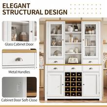 Multifunctional Cabinet With Anti-Tip Lock, Stand Cabinet For Kitchen And Living Room With Glass - 白色 - 查看 2