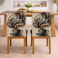 2/4/6pcs Coffee Pattern Printed Linen Dining Chair Covers, Full Chair Protector, Removable & Washable, Dust-Proof Universal Chair Covers, Suitable For Kitchen Dining Chairs, Restaurant Chairs, Hotel Chairs, Banquet Chairs And Home Decor - Multicolor - View 3