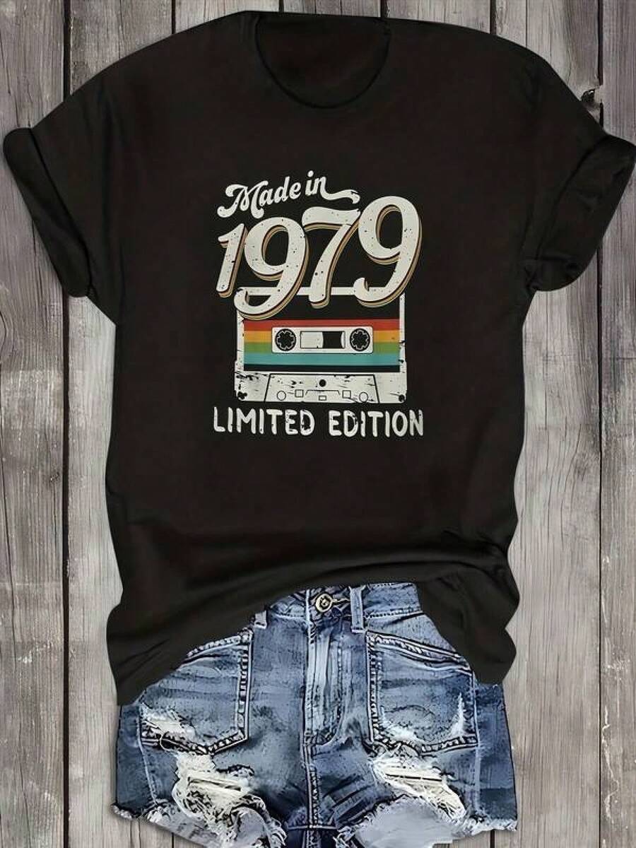 2026 Women's Lightweight And Durable Round Neck T-Shirts S-3XL, Streetwear Fashion For Young People, Urban Style, Casual Wear, Daily Wear, Autumn Parties And Practical Gifts - 黑色 - 查看 1