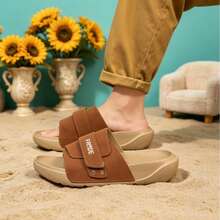 Adjustable Hook And Loop, Breathable, Shock-Absorbing, Soft And Comfortable Slippers For Men And Women, Suitable For Daily Wear And Play In Summer. - Classic Mocha Yellow - View 9
