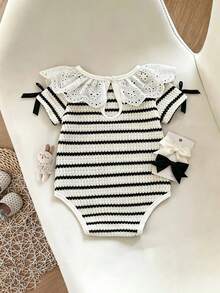 Baby Girl Summer Thin Short Sleeve Soft Ruffle Collar Cute Romper - Multicolor - View 2