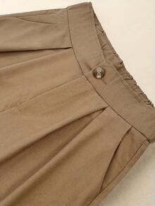 Pantalones holgados de lino de pierna ancha con cinco puntas, nuevo estilo de verano para mujer, shorts casuales holgados de cintura alta y semielásticos. - Caqui - Ver 3