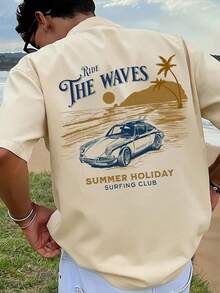 1 Piece Men's Graphic Print T-Shirt, Summer Beachwear, Loose Fit Short Sleeve T-Shirt. This Men's T-Shirt Has A Casual, Vacation-Inspired Style. - 白色 - 查看 1