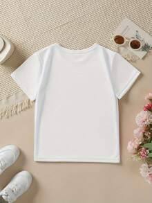 Girls' Short-Sleeved T-Shirt, Summer Style, With "Cherry Bomb" Print, Bow And Cartoon Cherry Design, Casual And Versatile Top NY-DX9386 - 白色 - 查看 2