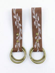 1pc Medieval Double Ring Skirt Hike Renaissance Waistband Accessory PU Leather Leaf-Print Clips For Dress Pirate Belt Vintage Costume - A - View 3